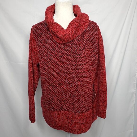 J‎ JILL red textured cowl neck turtleneck long tunic sweater M - Picture 3 of 11